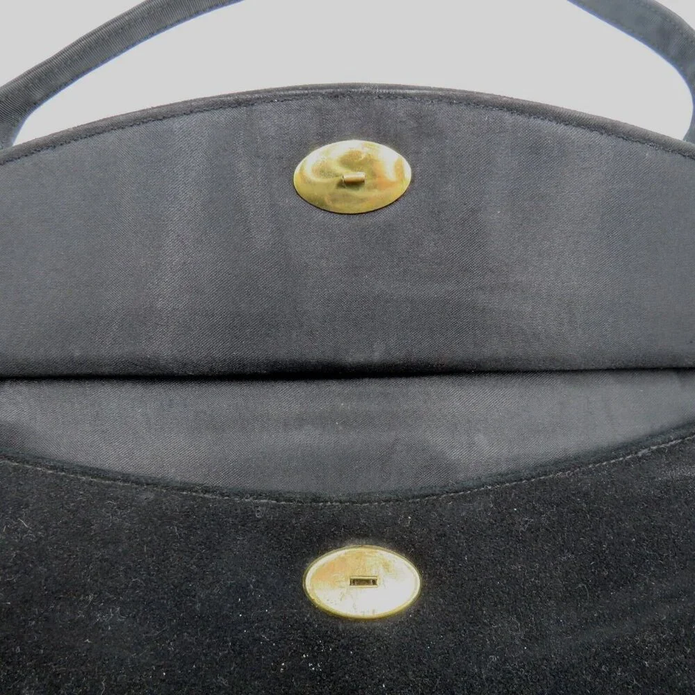 Lennox Bags Purse Black Faux Suede Gold Tone Trim Hand Strap‎ Vintage Snap Close